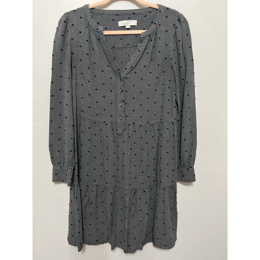 Loft NWT Women's Gray Tiered Shirt Dress Size M